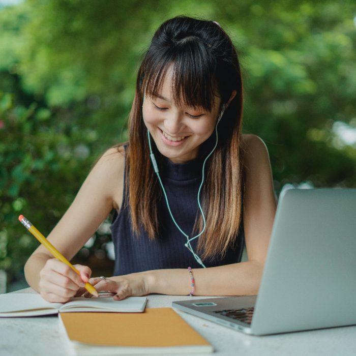 Female student at laptop